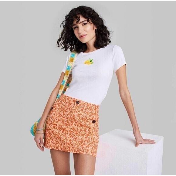 Wild Fable Orange Floral y2k retro Mini Skirt Women’s 12 NWT - Picture 1 of 7